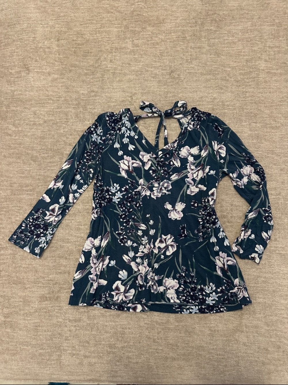 LOFT Teal Floral 3/4 sleeve Blouse